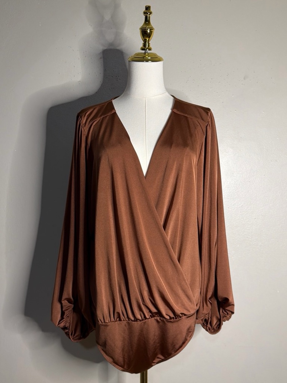 Express Satin-Look Blouse in Brown